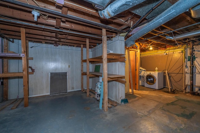 basement featuring washing machine and dryer