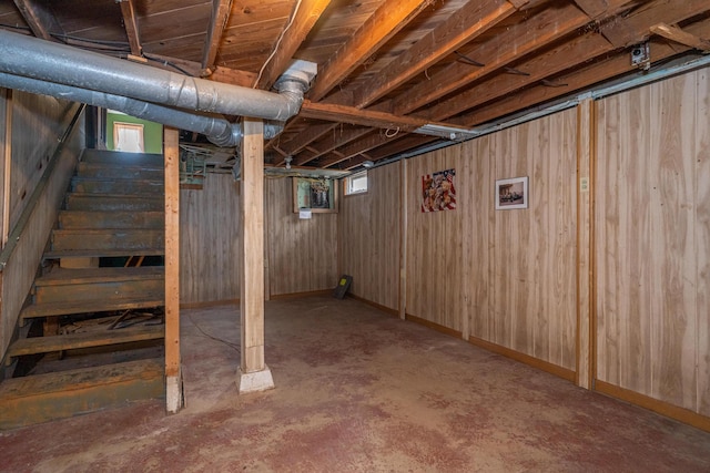 basement with wood walls