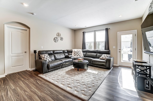 living room featuring dark hardwood / wood-style floors