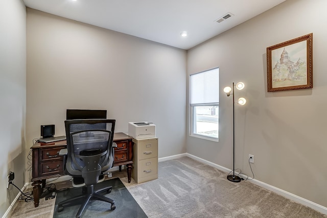 view of carpeted home office