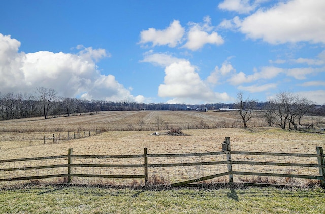 view of yard featuring a rural view and fence