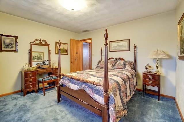 bedroom featuring carpet, visible vents, and baseboards