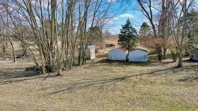 view of yard with a storage unit and an outbuilding