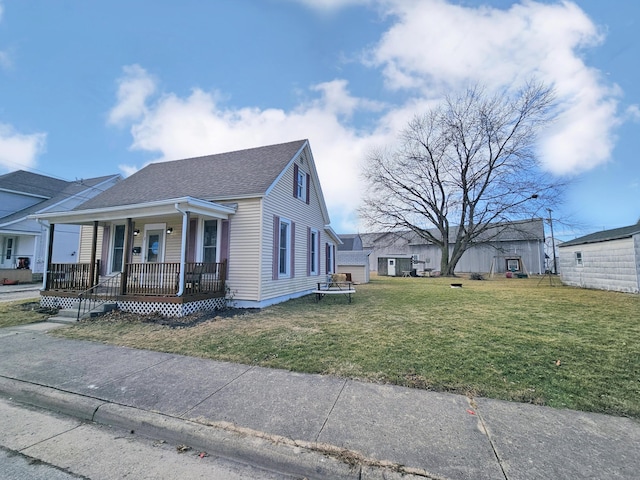 view of property exterior featuring a lawn and a porch