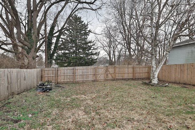 view of yard with a fenced backyard