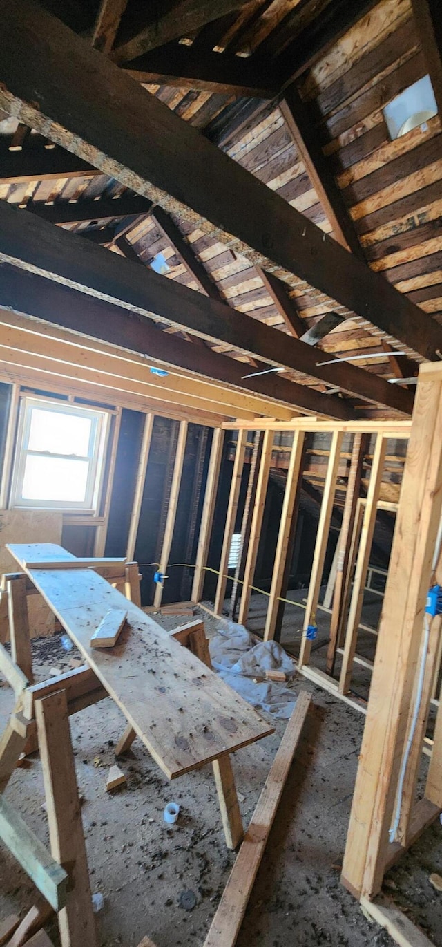 view of unfinished attic