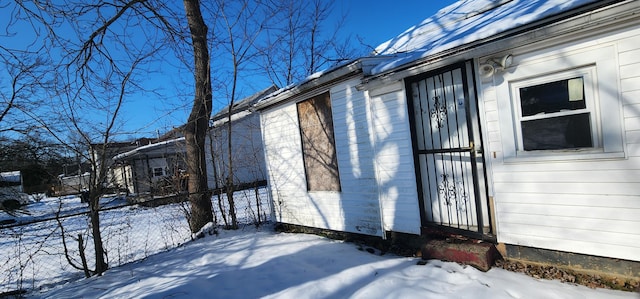 view of snow covered exterior