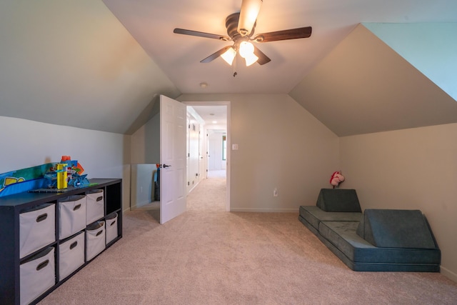 4100 Joshane St, Springfield, OH 45502 - sitting room featuring light colored carpet, ceiling fan, and vaulted ceiling