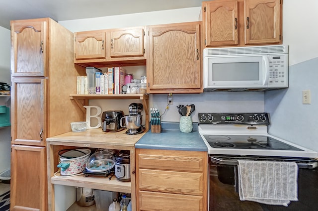 kitchen featuring range with electric stovetop and light brown cabinetry