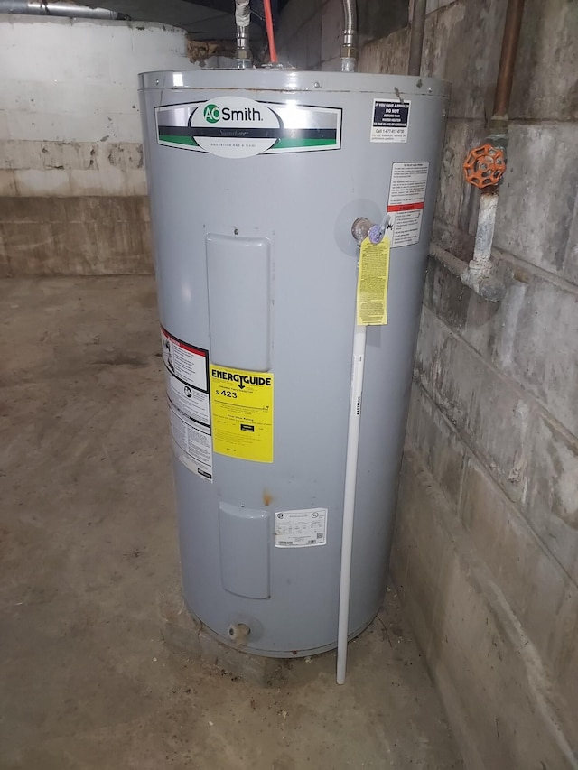 utility room featuring water heater