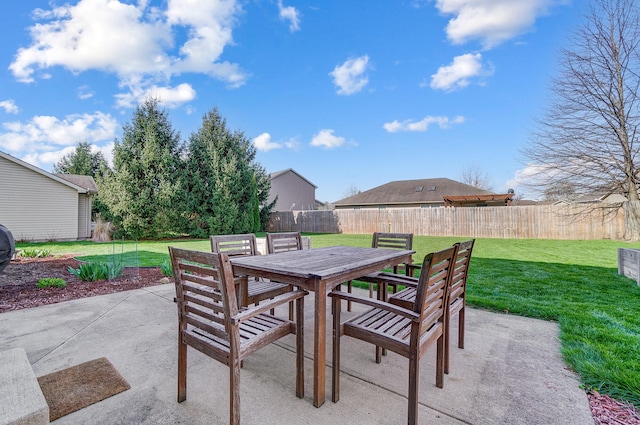 view of patio / terrace featuring a fenced backyard and outdoor dining area