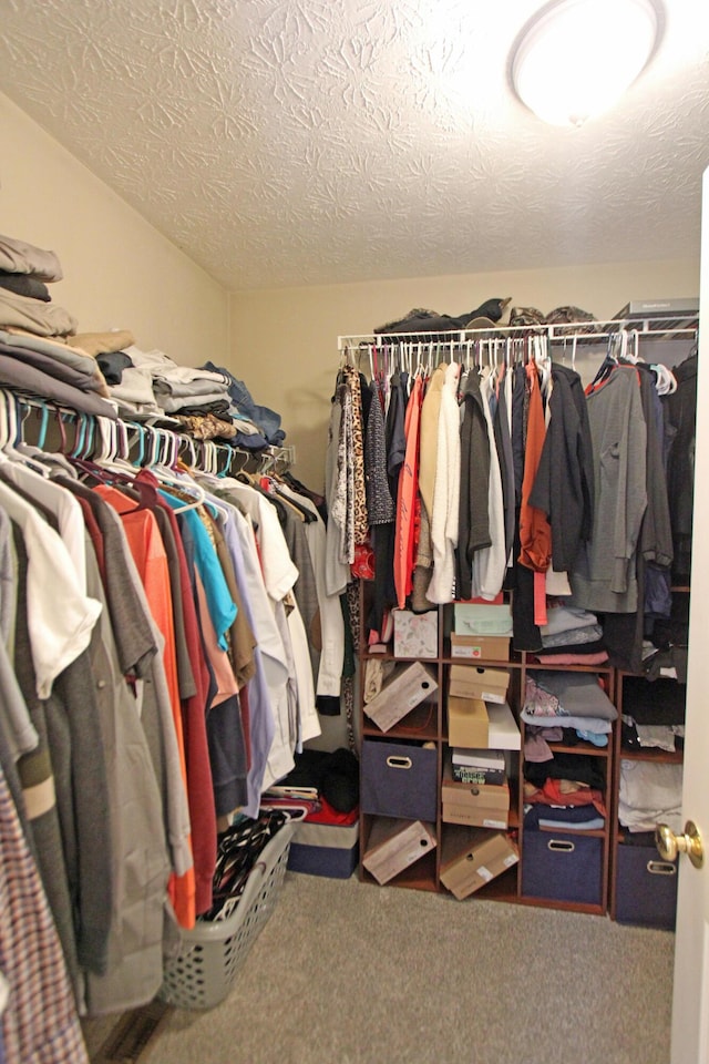 walk in closet with carpet