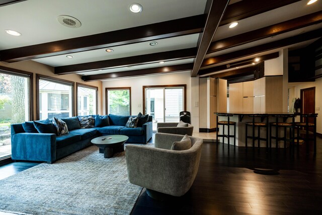 125 Hawthorne Rd, Springfield, OH 45504 - living room with beam ceiling, recessed lighting, and wood finished floors