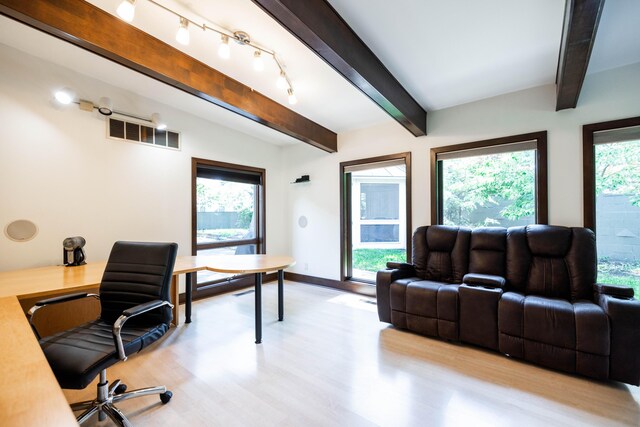 125 Hawthorne Rd, Springfield, OH 45504 - office area featuring light wood-style floors, beam ceiling, and healthy amount of natural light