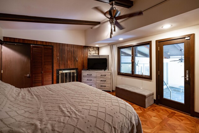 125 Hawthorne Rd, Springfield, OH 45504 - bedroom featuring access to outside, recessed lighting, and ceiling fan