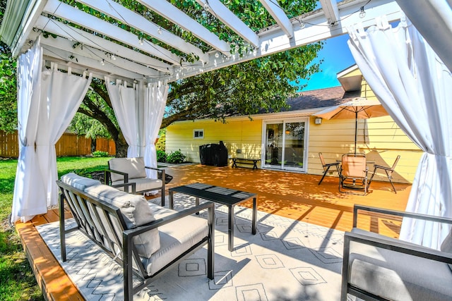 1138 Edgebrook Ave, New Carlisle, OH 45344 - view of patio / terrace featuring an outdoor hangout area, a deck, and a pergola