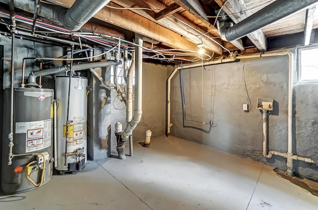 basement featuring gas water heater