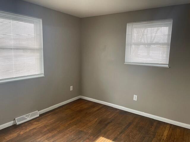 spare room with dark wood-type flooring