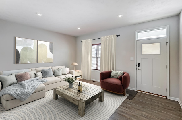 living room with hardwood / wood-style flooring