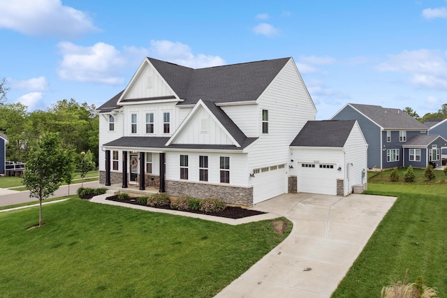 3600 Magnolia Trace Dr, Bellbrook, OH 45305 - modern farmhouse featuring board and batten siding, stone siding, and a front lawn