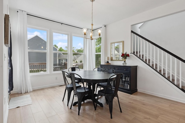 3600 Magnolia Trace Dr, Bellbrook, OH 45305 - dining area with a chandelier, stairs, plenty of natural light, and light wood finished floors