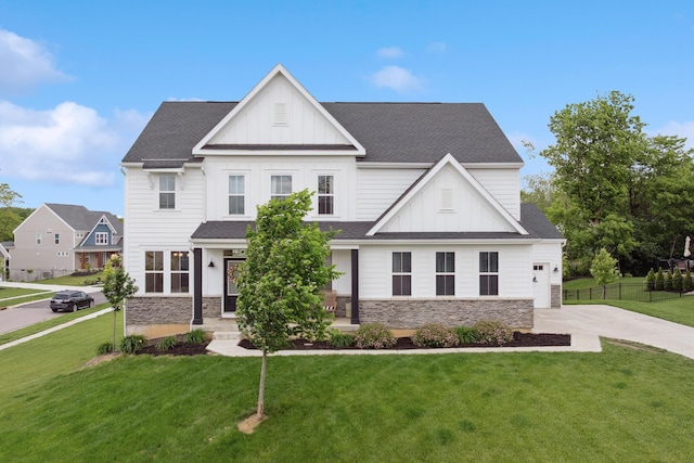 3600 Magnolia Trace Dr, Bellbrook, OH 45305 - modern farmhouse featuring stone siding, board and batten siding, driveway, and roof with shingles