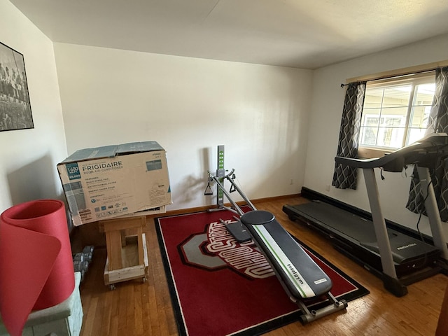 exercise area featuring hardwood / wood-style flooring