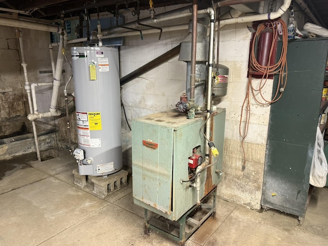 utilities featuring heating unit and gas water heater