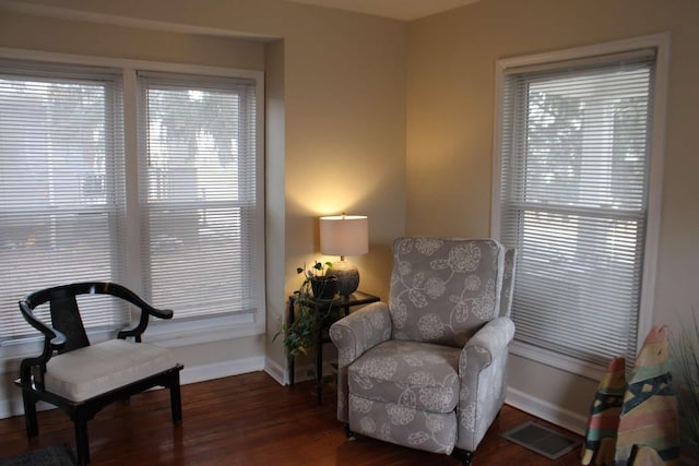 living area featuring dark wood-type flooring