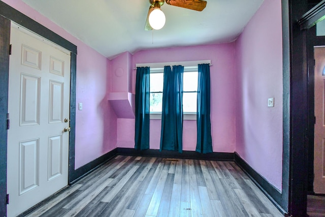220 Williams St, Troy, OH 45373 - foyer with wood finished floors, lofted ceiling, and a ceiling fan