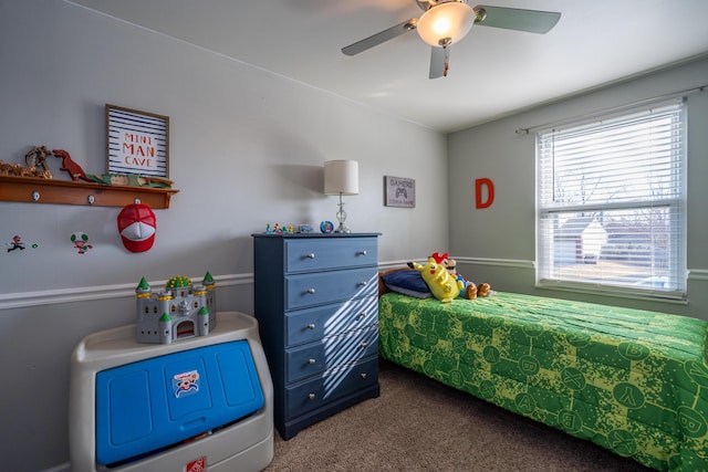 bedroom with carpet flooring and a ceiling fan