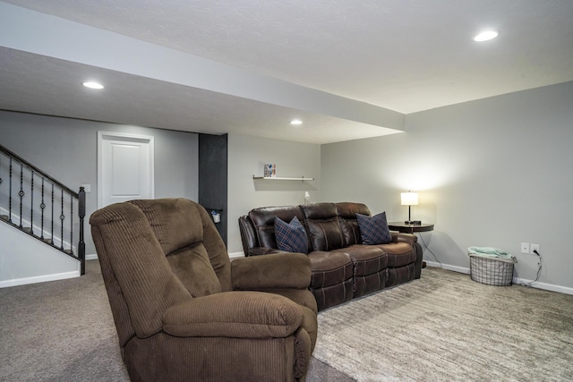 8754 Elysee Cir, Washington Twp, OH 45458 - living area featuring carpet, recessed lighting, and stairway