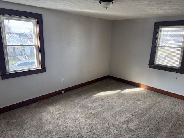 carpeted spare room with a textured ceiling and a wealth of natural light