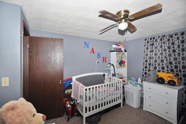 3847 Drew Rd, Arcanum, OH 45304 - bedroom with carpet flooring, a nursery area, and a ceiling fan