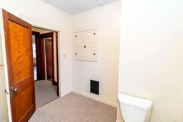 interior space with light carpet and a drop ceiling