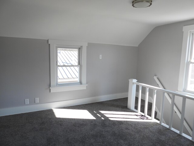 additional living space featuring carpet floors and vaulted ceiling