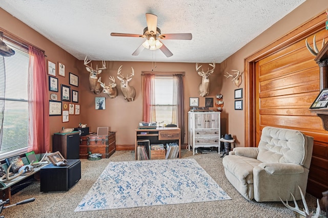 4711 N Elm Tree Rd, Conover, OH 45317 - carpeted office with ceiling fan and a textured ceiling