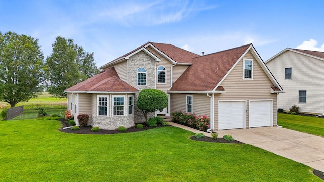 170 Fox Harbor Dr, Troy, OH 45373 - traditional home featuring stone siding, concrete driveway, a garage, and roof with shingles