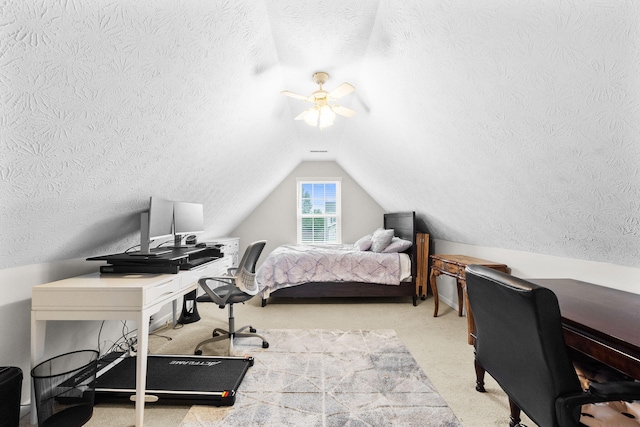 170 Fox Harbor Dr, Troy, OH 45373 - carpeted bedroom featuring an office area, a textured ceiling, and lofted ceiling