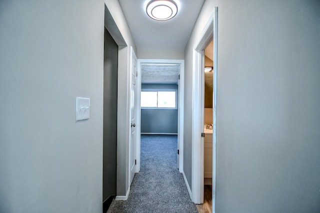 hall featuring baseboards and carpet