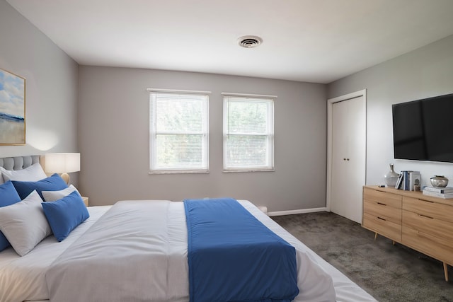 carpeted bedroom featuring a closet