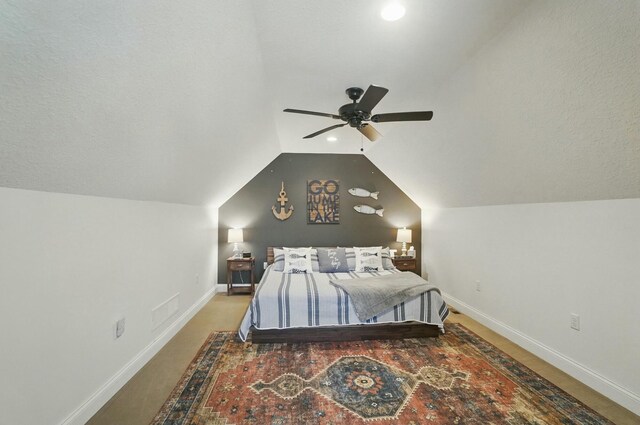 9436 Cottonwood Dr, Huntsville, OH 43324 - bedroom with recessed lighting, a ceiling fan, vaulted ceiling, and baseboards