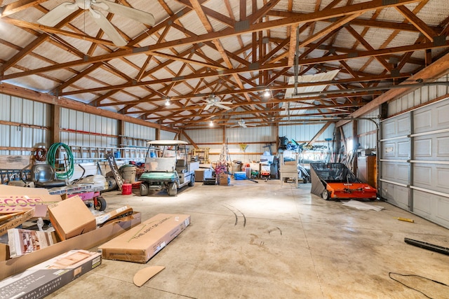 garage with ceiling fan