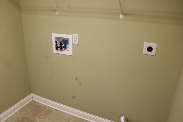 clothes washing area featuring laundry area, baseboards, washer hookup, and hookup for an electric dryer