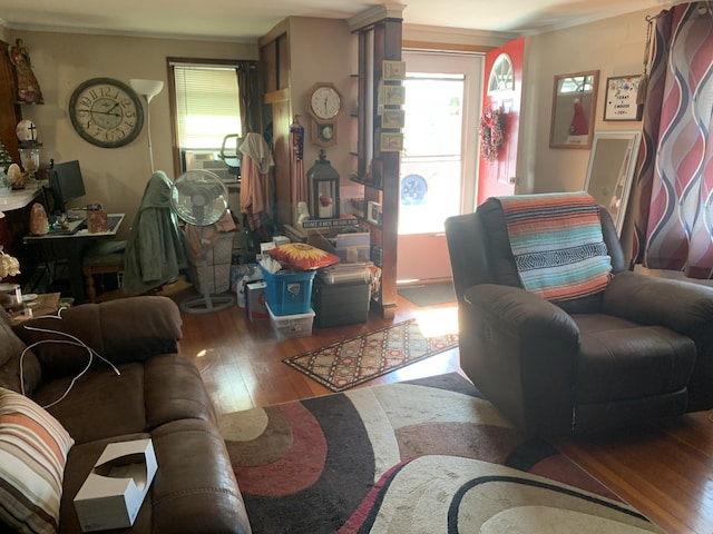 living room featuring hardwood / wood-style flooring and cooling unit