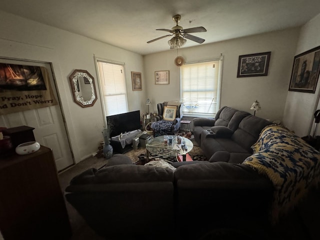 living room with ceiling fan