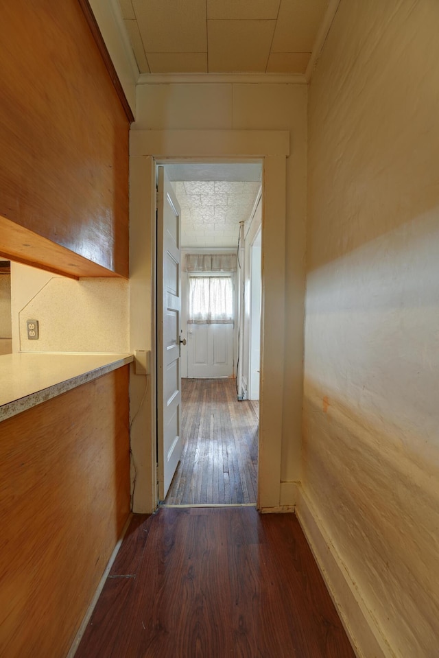 49 S W St, Versailles, OH 45380 - corridor featuring crown molding and dark wood-style flooring