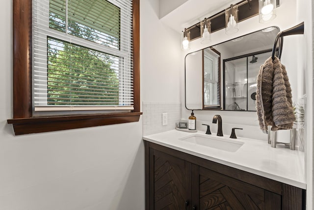 5899 N Springcreek Stringtown Rd, Piqua, OH 45356 - bathroom featuring vanity and a shower stall