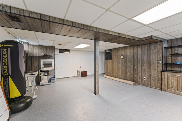 5899 N Springcreek Stringtown Rd, Piqua, OH 45356 - finished basement with wooden walls and a paneled ceiling