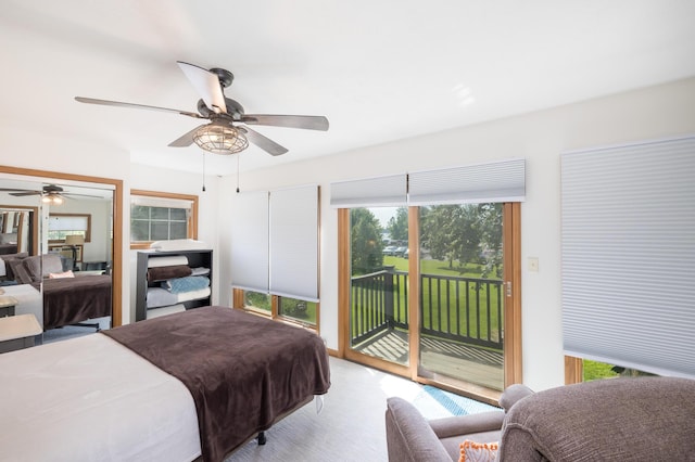 13730 Seminole Path, Lakeview, OH 43331 - carpeted bedroom featuring access to outside and a ceiling fan